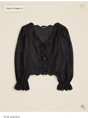 J. Crew Black Scalloped Eyelet Tie-Front Blouse